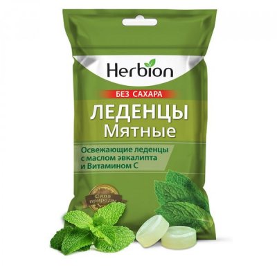 Купить herbion (хербион), леденцы с маслом эвкалипт и витамином с мятные без сахара, пакет 62,5г в Нижнем Новгороде