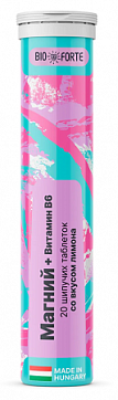 Магний + Витамин В6 BioForte, таблетки шипучие со вкусом лимона 20шт БАД