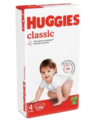 Купить huggies (хаггис) подгузники классик 4 7-18кг 68шт в Нижнем Новгороде