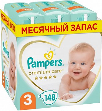 Pampers Premium Care (Памперс) подгузники 3 миди 6-10кг, 148шт
