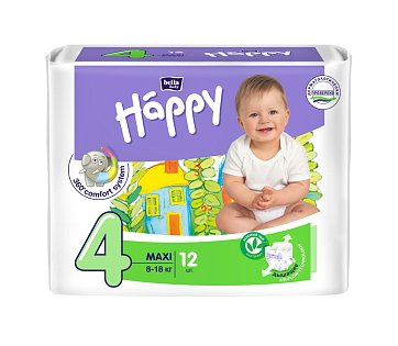 Bella Baby Happy (Белла) подгузники 4 Макси 8-18кг 12 шт