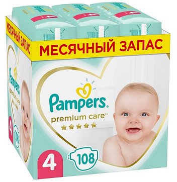 Pampers Premium Care (Памперс) подгузники 4 макси 9-14кг, 108шт
