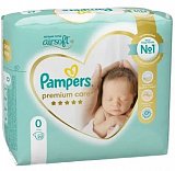 Pampers Premium Care (Памперс) подгузники 0 для новорожденных 1-3кг, 22шт