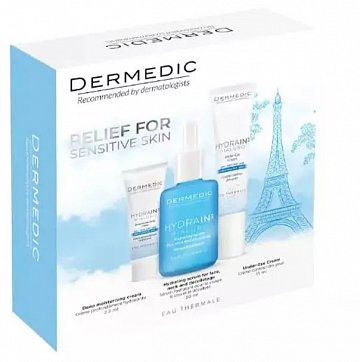 Dermedic Hydrain3 (Дермедик) набор: сыворотка 30 мл + крем для контура глаз 15 мл + глубоко увлажняющий дневной крем SPF 15, 2,5 мл