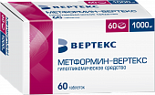 Купить метформин-вертекс, таблетки, покрытые пленочной оболочкой 1000мг, 60 шт в Нижнем Новгороде