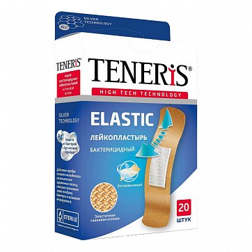 Пластырь TENERIS Elastic (Тенерис) бактерицидный ионы Ag тканевая основа, 20 шт