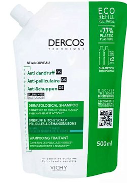 Vichy Dercos (Виши Деркос) шампунь-уход против перхоти для нормальных и жирных волос, сменный блок 500мл