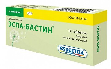 Эспа-Бастин, таблетки, покрытые пленочной оболочкой 20мг, 10 шт Эспа-Бастин, таблетки, покрытые пленочной оболочкой 20мг, 10 шт