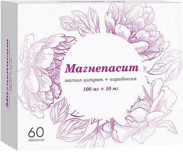 Магнепасит, таблетки, покрытые пленочной оболочкой 100мг+10мг, 60 шт