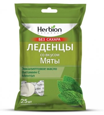 Купить herbion (хербион) с эвкалиптовым маслом, витамином с и ментолом со вкусом мяты без сахара, леденцы массой 2,5г 25 шт бад в Нижнем Новгороде