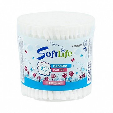 Палочки ватные круглая банка SoftLife (СофтЛайф) 200 шт