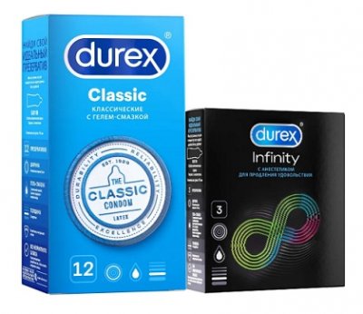 Купить durex (дюрекс) набор: презервативы classic, 12шт + infinity гладкие с анестетиком (вариант 2), 3шт в Нижнем Новгороде