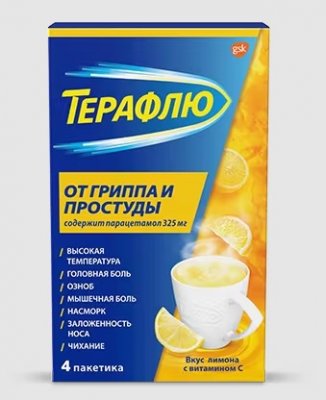 Купить терафлю от гриппа и простуды, порошок для приготовления раствора для приема внутрь, лимонный, пакетики 22,1г, 4 шт в Нижнем Новгороде