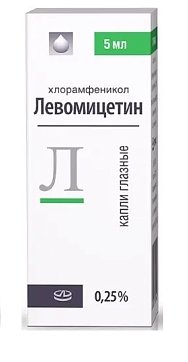 Левомицетин, капли глазные 0,25%, флакон-капельница 5мл