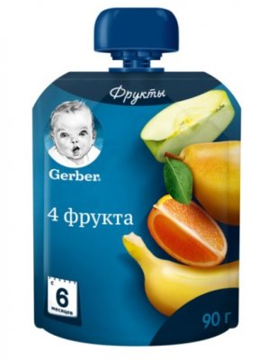Купить gerber (гербер) пюре 4 фрукта с 6 месяцев, 90г в Нижнем Новгороде