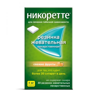 Купить никоретте, резинка жевательная лекарственная, свежие фрукты 4 мг, 30шт в Нижнем Новгороде