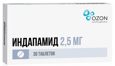 Купить индапамид, таблетки, покрытые пленочной оболочкой 2,5мг, 30 шт в Нижнем Новгороде